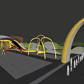 Garden Landscape Design With Playground Equipment Fountains Green Lawns Purple Trees And Modern Buildings