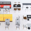 Dining Tables With Chairs Yellow Sofa Booth Various Styles And Different Colors 3d model