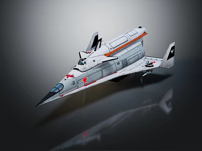 Spaceship Model With White Body Red Star Black Wings And Reflective Surface 3d model