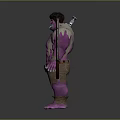 Purple Skinned Muscular Creature Character With Mask Shoulder Device And Large Axe Weapon