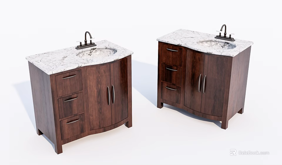 Modern Bathroom Vanities With Wooden Cabinets Marble Countertops Faucets Drawers And Doors 3d model 