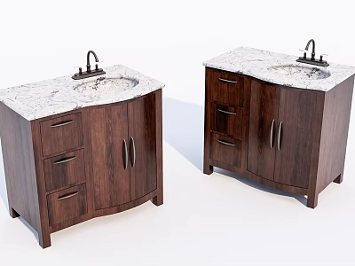 Modern Bathroom Vanities With Wooden Cabinets Marble Countertops Faucets Drawers And Doors 3d model