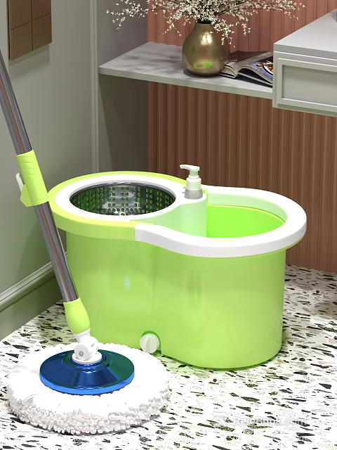 Green Household Mop Bucket With Wringer And Cleaning Mop For Daily Floor Cleaning 3d model 