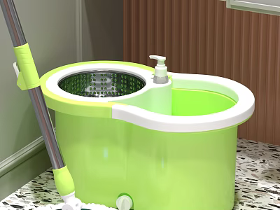 Green Household Mop Bucket With Wringer And Cleaning Mop For Daily Floor Cleaning 3d model