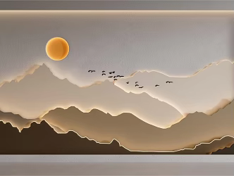 New Chinese Landscape Background Wall Screen Partition Landscape Wall 3d model