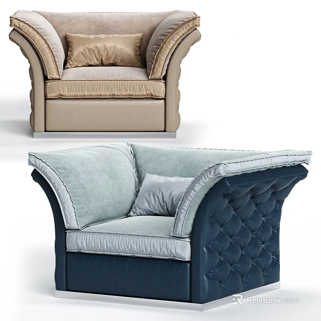 Modern Single Sofa With Plush Cushions Soft Upholstery And Button Tufted Backrest 3d model 