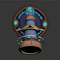 Vibrant Observation Equipment With Circular Glowing Blue Lens Orange Mechanical Arm And Decorative Base