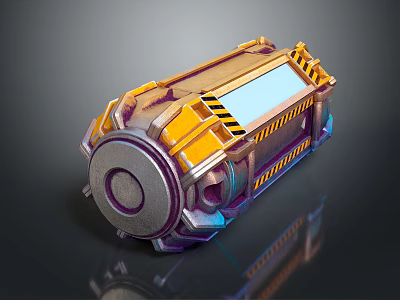 Yellow Metallic Cylindrical Industrial Equipment Featuring Warning Stripes And Robust Structure 3d model