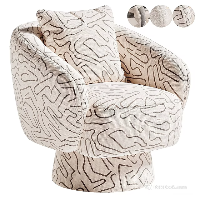 Modern Artistic Accent Chair With Beige Fabric And Black Abstract Line Pattern 3d model 