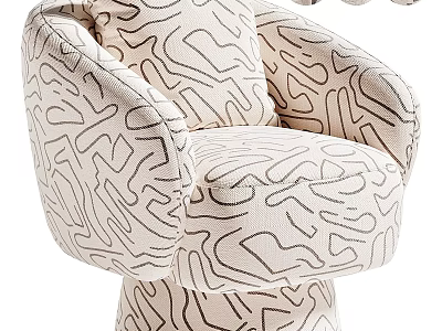 Modern Artistic Accent Chair With Beige Fabric And Black Abstract Line Pattern 3d model