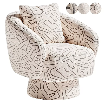 Modern Artistic Accent Chair With Beige Fabric And Black Abstract Line Pattern 3d model