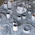 Elegant Dinnerware Set With White Flowers Vase Candles Glassware And Silver Cutlery