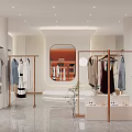 Modern Clothing Store Interior With Hanging Dresses Display Racks And Marble Floor