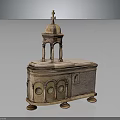 Vintage Religious Brass Casket With Dome Cross Arched Windows And Decorative Feet
