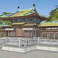 Traditional Chinese Ancient Architecture Complex With Curved Eaves Golden Green Tiles And Stone Steps