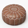 Brown Leather Round Ottoman With Intricate Stitched Geometric Pattern Design 3d model