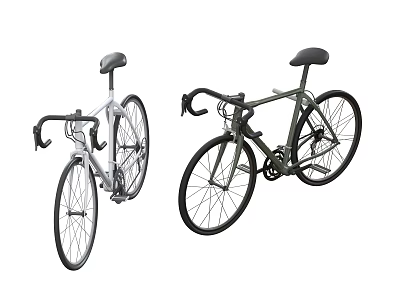 Two Modern Bicycles With Curved Handlebars White And Dark Frames 3d model