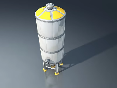 White Cylindrical Swing Door Tank With Yellow Top And Support Legs 3d model