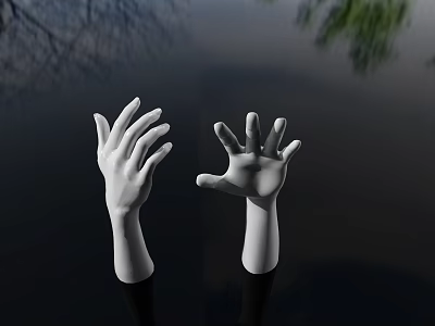 Man Reaching Hands Up From Dark Water With Tree Reflections 3d model