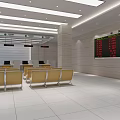 Gansu Bank Lobby Interior With Service Counters Seating And Digital Screens 3d model