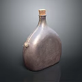 Vintage Metal Flask with Flat Round Shape Wooden Cork Top Side Handle for Daily Use