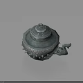 Ancient Bronze Vessel With Intricate Patterns Lid And Bird Shaped Handle