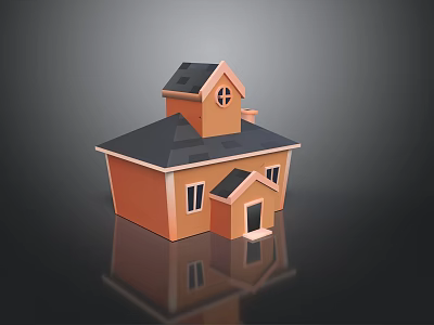 3D House Model With Orange Exterior Black Roof Windows And Door 3d model