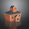 3D House Model With Orange Exterior Black Roof Windows And Door