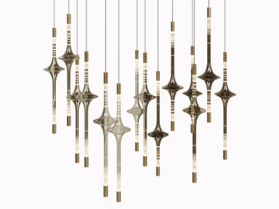 Modern Contemporary Chandelier with Vertical Metal Rods and Geometric Pendants Design 3d model