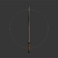 Golden Red Trident Weapon With Curved Top Spike And Wooden Grip Design