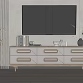 Modern TV Cabinet with Light Gray Wooden Drawers Flat Screen TV and Decorative Books Vase