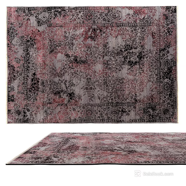 Elegant Square Rug With Intricate Vintage Patterns In Pink Gray Black Tones 3d model 