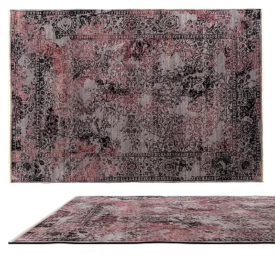 Elegant Square Rug With Intricate Vintage Patterns In Pink Gray Black Tones 3d model
