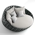 Modern Outdoor Sofa With White Canopy Black Perforated Design And White Cushions