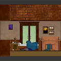 Colorful Cartoon Room Scene with Brick Wall Bed Shelf Wardrobe Desk And Scattered Toys