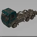Green Worn Old Truck Chassis Featuring Multiple Wheels And Weathered Exterior