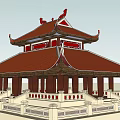 Traditional Chinese Ancient Architecture With Multi Tiered Red Tile Roof Curved Eaves And Stone Railings