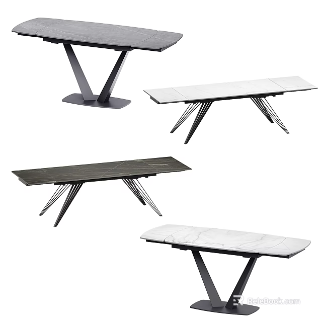 Modern Dining Tables With Marble And Black Surfaces And Geometric Metal Legs 3d model 