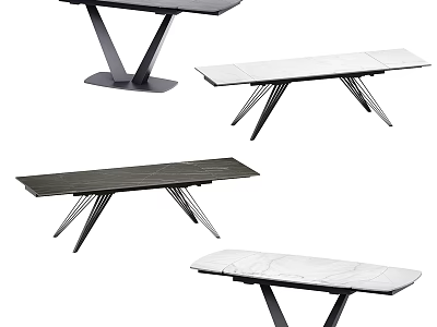 Modern Dining Tables With Marble And Black Surfaces And Geometric Metal Legs 3d model