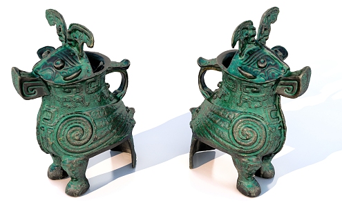 Ancient relics bronze cup bronze pig 3d model