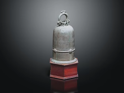 Traditional Musical Instruments and Art Supplies With Bronze Bell Decorative Ring Top Red Wooden Base 3d model