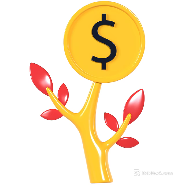 Yellow Tree Shaped Decorative Ornament Set With Red Leaves Yellow Circular Top Featuring Dollar Sign 3d model 