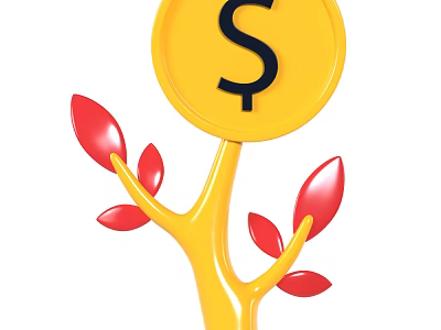 Yellow Tree Shaped Decorative Ornament Set With Red Leaves Yellow Circular Top Featuring Dollar Sign 3d model