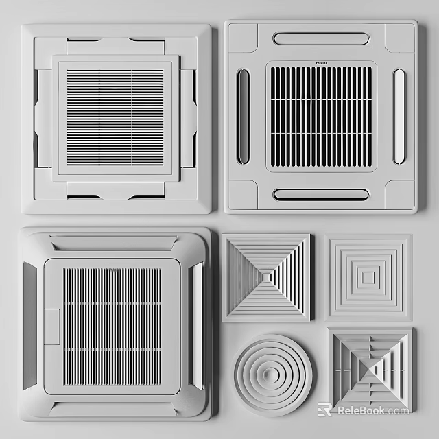 Different Styles Of Air Conditioner Vents With Grille Patterns And Square Designs 3d model 