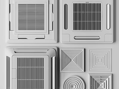 Different Styles Of Air Conditioner Vents With Grille Patterns And Square Designs 3d model