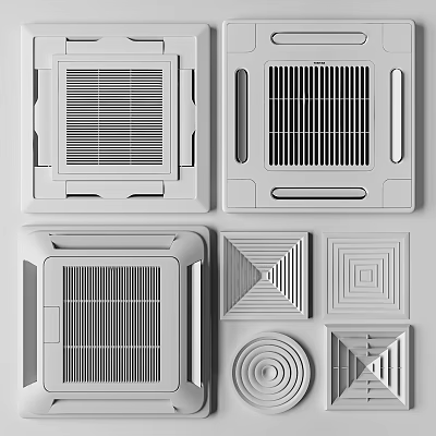 Different Styles Of Air Conditioner Vents With Grille Patterns And Square Designs 3d model