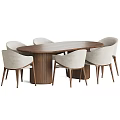 Modern Wooden Dining Table Set With Beige Fabric Chairs And Rectangular Tabletop Design 3d model