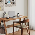 Antique Style Retro Desk Computer Desk Single Stool 3d model