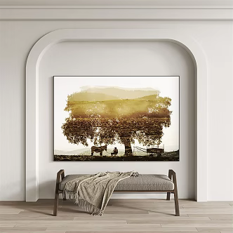 Modern Sofa Stool Decorative Painting Landscape Hanging Painting Art Hanging Painting Fabric Bench Fabric Blanket 3d model