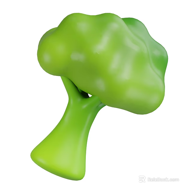 Vibrant Green Broccoli Vegetable with Smooth Curved Stem and Florets 3d model 
